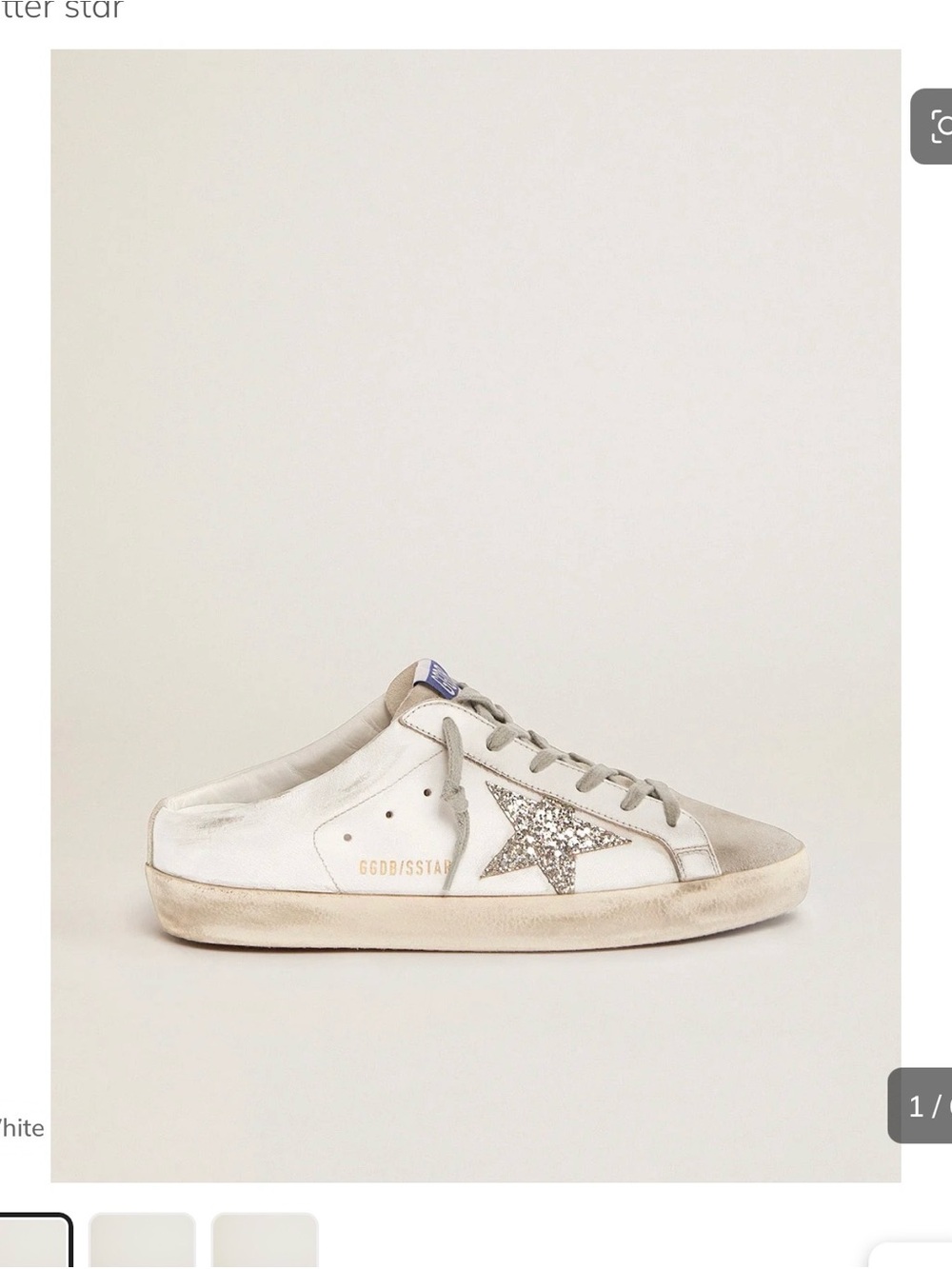 Golden Goose White Leather Low-Top Sneaker with Silver Glitter Star Accent